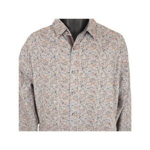 Smash Floral Shirt Mens Size Large Gray Flowers All Over Print Casual